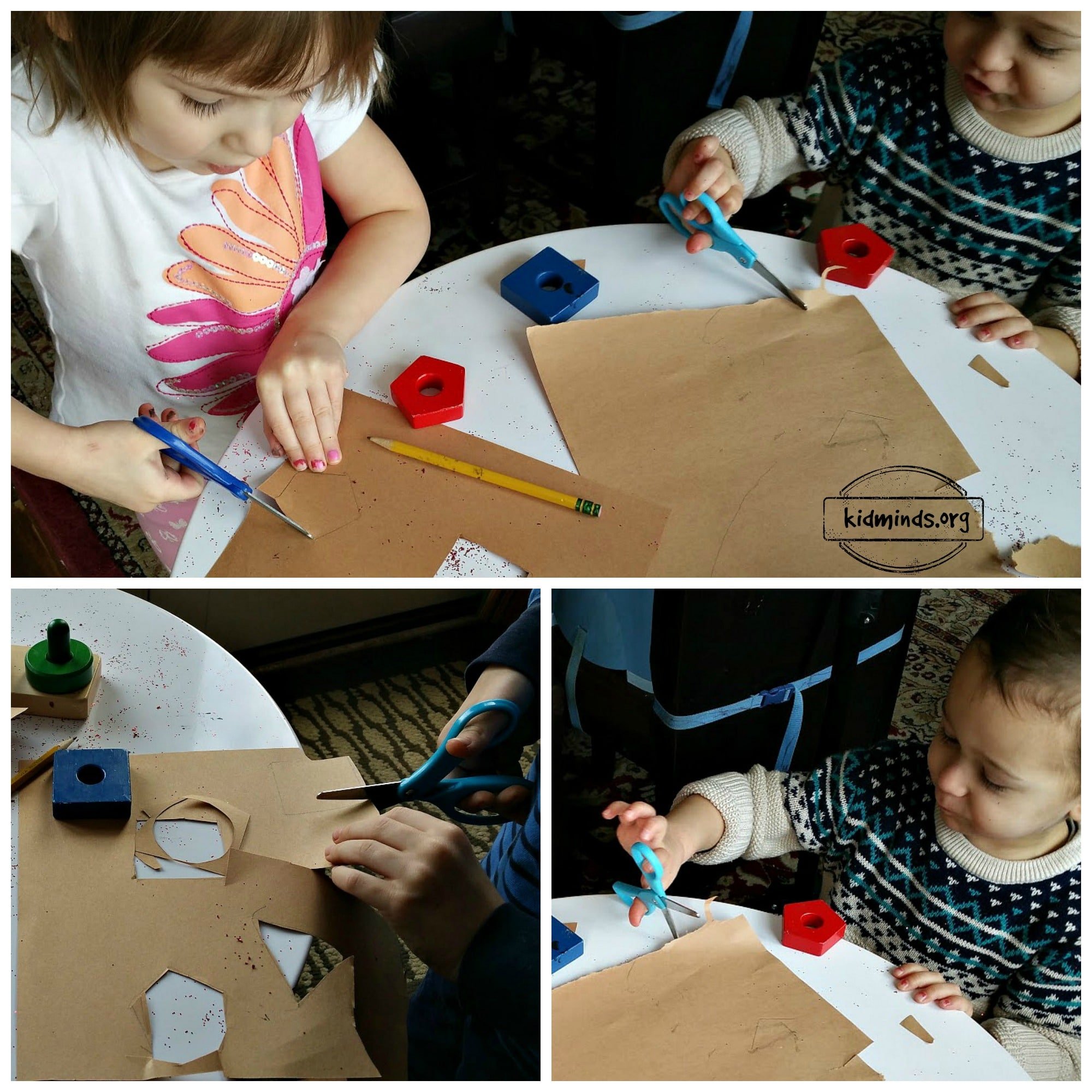 Turn your toilet paper rolls into bowling pins with a bit of wrapping paper and glitter.  Toddlers can practice rolling the ball toward the target.  Older kids can tape the numbers to the pins and practice some math.  