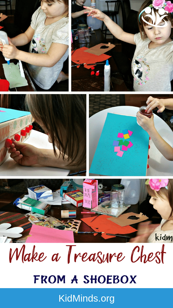 Make your own treasure chest using a shoebox and glitter and glue. #artsandcrafts