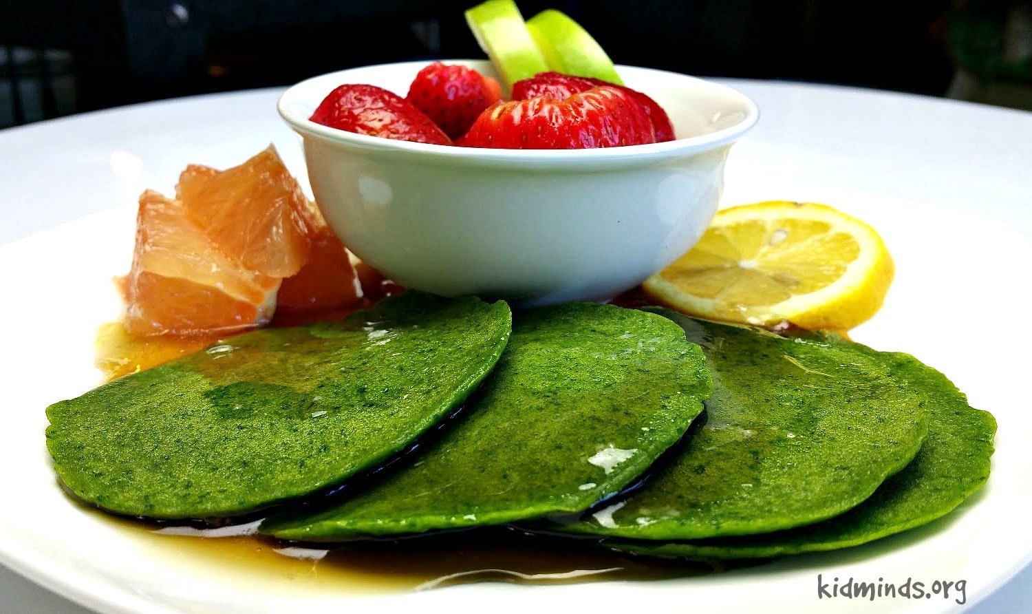 Green Pancakes without artificial colorings.  The rich green color comes from fresh and nutritious spinach.  Enjoy them on St. Patrick's Day or any other day of the year!