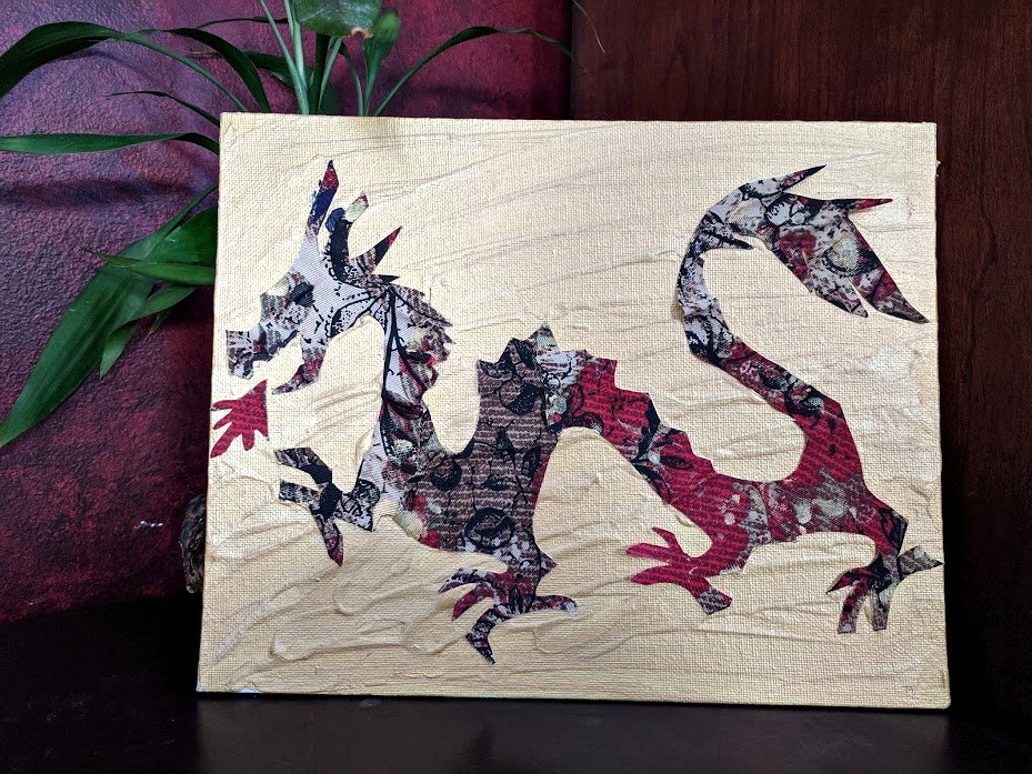 Multimedia Dragon Art to get you and your kids excited for Chinese New Year. #dragons #multimediart #dragoncraft #kidactivities #chinesenewyear #learningathome #handsonlearning #forkids #craftykids #artforkids