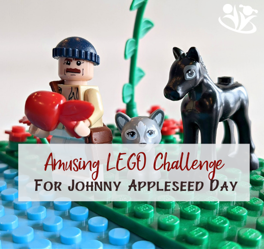 This Johnny Appleseed Challenge combines kids’ favorite things (hands-on activities, LEGO, and brainteasers), and it’s a great way to make Johnny Appleseed Day fun. #handsonactivities #kidsactivities #kidminds #JohnnyAppleseed #spring #brainteasers #LEGO
