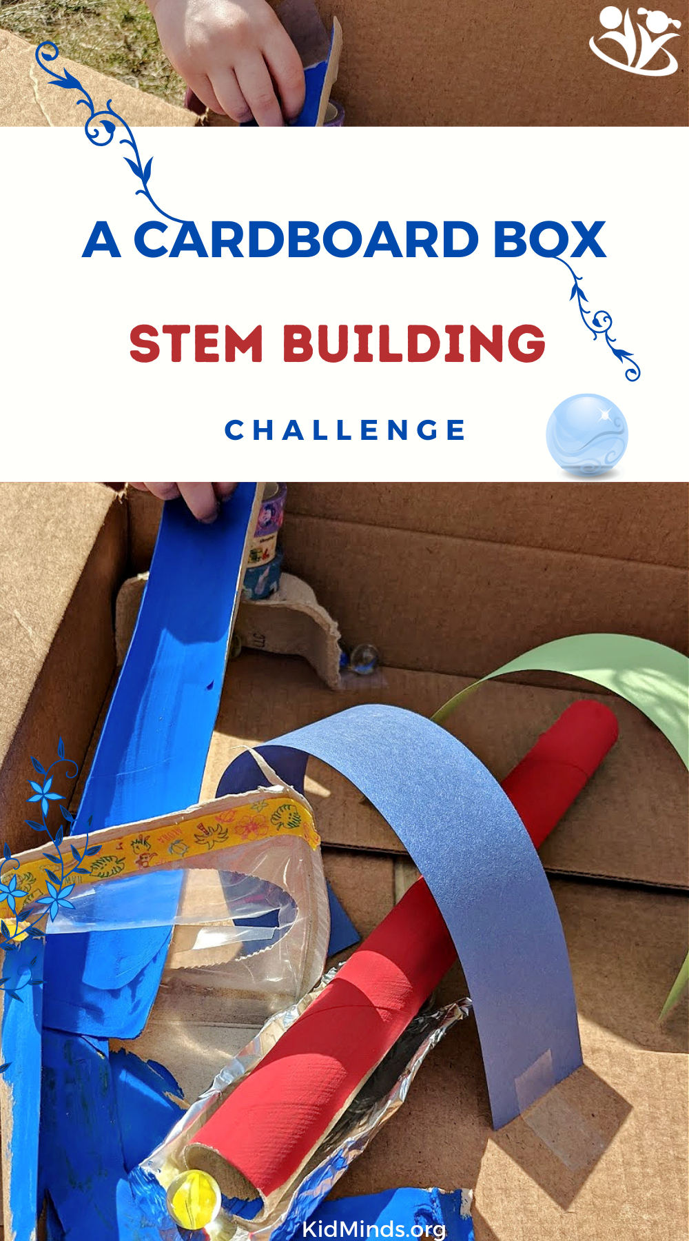 In this fun and simple STEM activity, there is plenty of opportunity to talk about inertia. #kidsactivities #STEM #cardboardbox #kidminds #handsonlearning #laughingkidslearn #marbles #learningallthetime