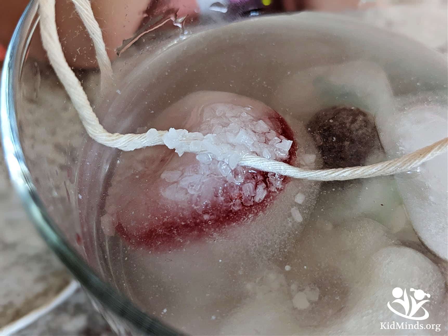 Can you lift candy from a glass without using your hands? This experiment is a great introduction to chemistry and the science of ice! #STEM #scienceforkids #handsonlearning #kidsactivities #earlyeducation #kidminds #laughingkidslearn