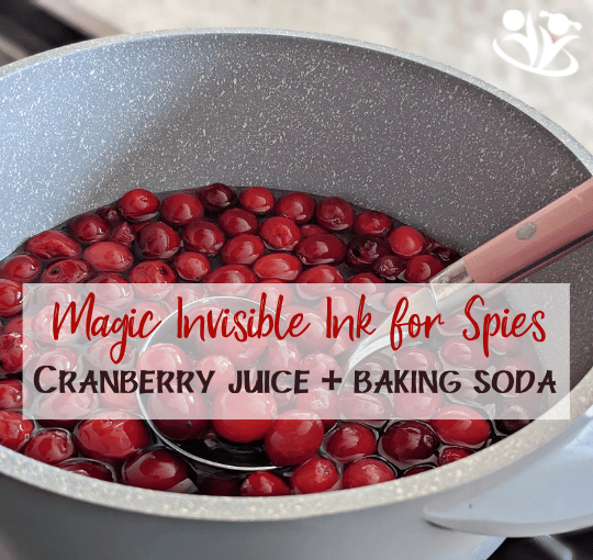 This cranberry juice and baking soda invisible ink recipe is so fun to use for secret messages, cards, and gifts. It's also great for learning about acid + base chemical reactions. #kidsactivities #laughingkidslearn #handsonlearning #kidminds #forkids #STEM #scienceforkids #elementarykids