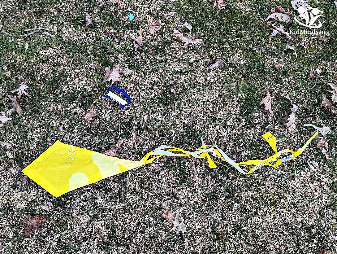 This DIY kite is super easy to make from an ordinary plastic bag! Make it during National Kite Month or any other day of the year! #kidsactivities #fun4kids #handsonlearning #gravity #wind #kite #earlylearning #kidminds #laughingkidslearn #homeschooling #familyfun