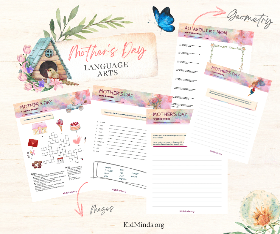 This Mother's Day activity bundle has puzzles, code breakers, Sudoku, activity challenges, I Spy, fun facts, spatial thinking crafts, and games. #kidsactivities #printables #kidminds #mothersday #mommy #formoms #earlylearning #funlearning #creativelearning