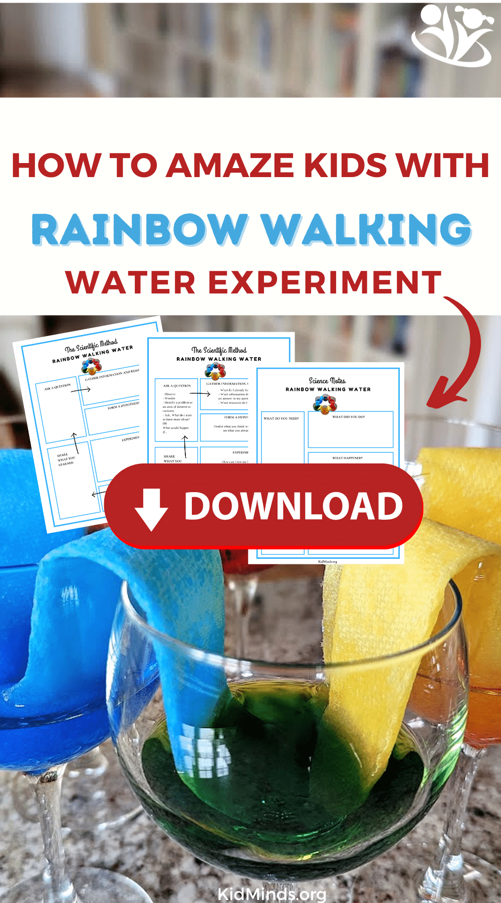 This easy and fun rainbow science activity is so pretty! Every time we do it, kids ooh and ahh in appreciation. Detailed instructions, a simple scientific explanation, and science printables are included. #kidminds #kidsactivities #handsonlearning #rainbow #science4littlekids #earlylearning #STEAM