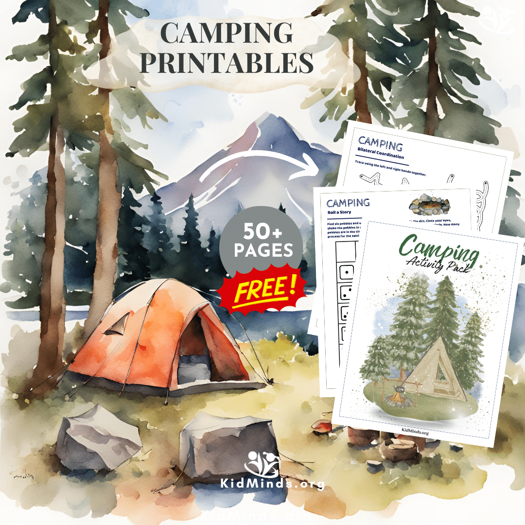 Our free printable camping activity pack (50+ pages) is an engaging learning resource for kids. It's designed to captivate kids' curiosity and sneak in some new knowledge while they're busy having fun. #kidsactivities #camping #printables #creativelearning #earlyeducation #laughingkidslearn #kidminds #braingym