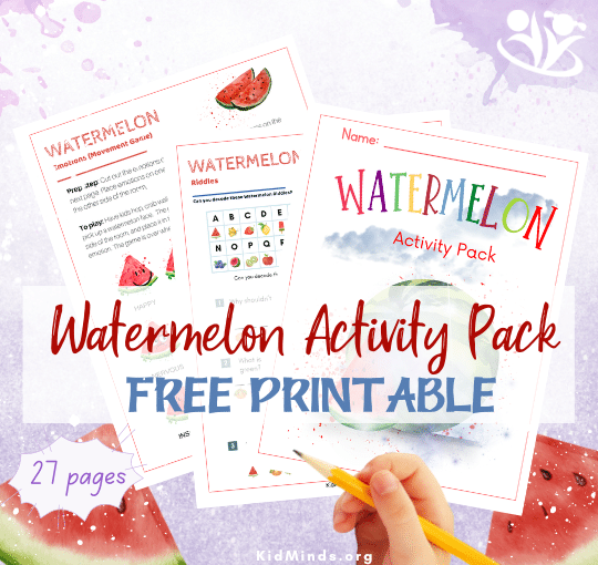 Watermelons are a beloved theme among kids, and it's no wonder - who can resist the appeal of this sweet, red fruit? This watermelon activity pack is wonderful any time of the year, but especially in the summer. #kidsactivities #creativelearning #earlyeducation #funlearning #watermelon #kidminds #braingym #laughingkidslearn